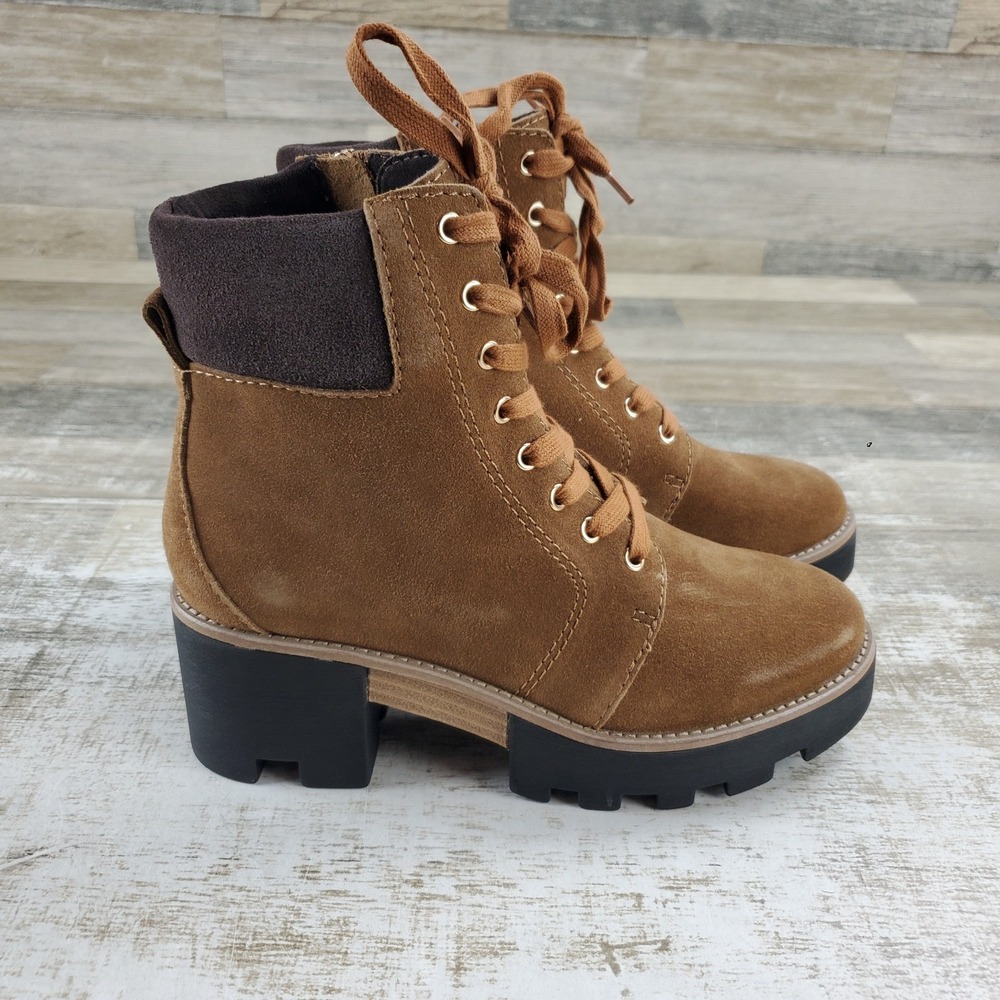 Kelsi Dagger Brooklyn Otto Womens Ankle Boot Sz 6.5 M Honey Cacao Suede Lug Sole